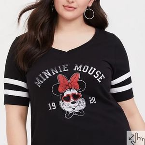 TORRID DISNEY MINNIE MOUSE BLACK CLASSIC FIT FIT TEE FOOTBALL TOP. 3X